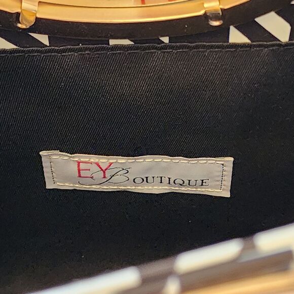 EY Boutique Handbag Womens Black White Have Some Houndstooth Gold Chain Handles - Picture 6 of 8